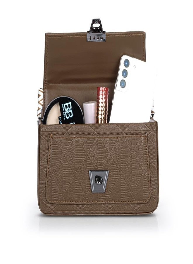 كاتشي حقيبة كتف نسائية أنيقة من الجلد الصناعي بلون بني فاتح مع مشبك إغلاق - Image 5